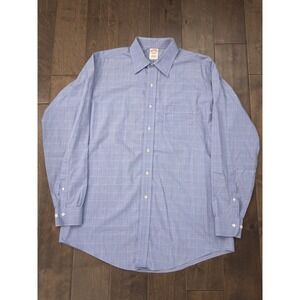 Brooks Brothers Traditional Fit Button Up Shirt Mens 16.5 Blue Plaid Long Sleeve